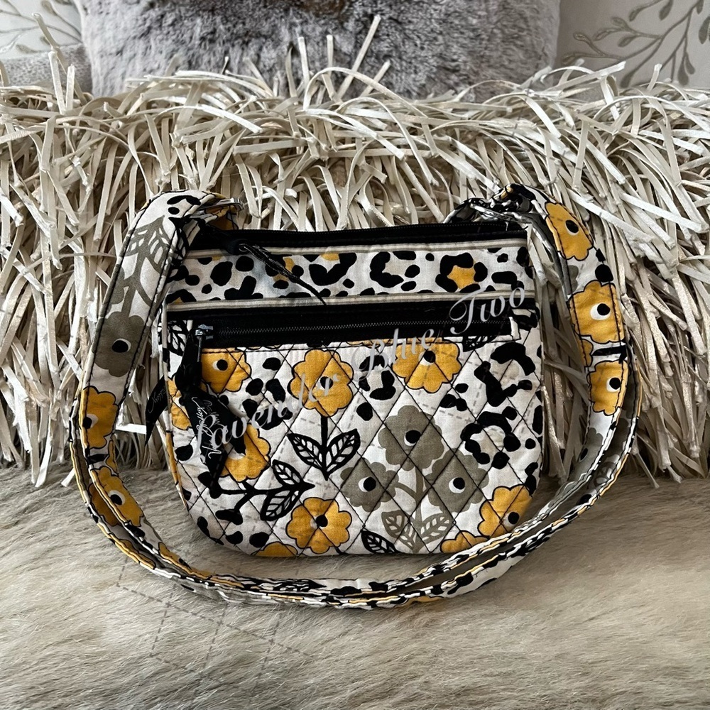 VERA BRADLEY Go Wild 2012 Little Flap Hipster Y2K Yellow Black White Floral USA